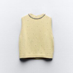 ZARA RHINESTONE & FAUX PEARL KNIT TOP